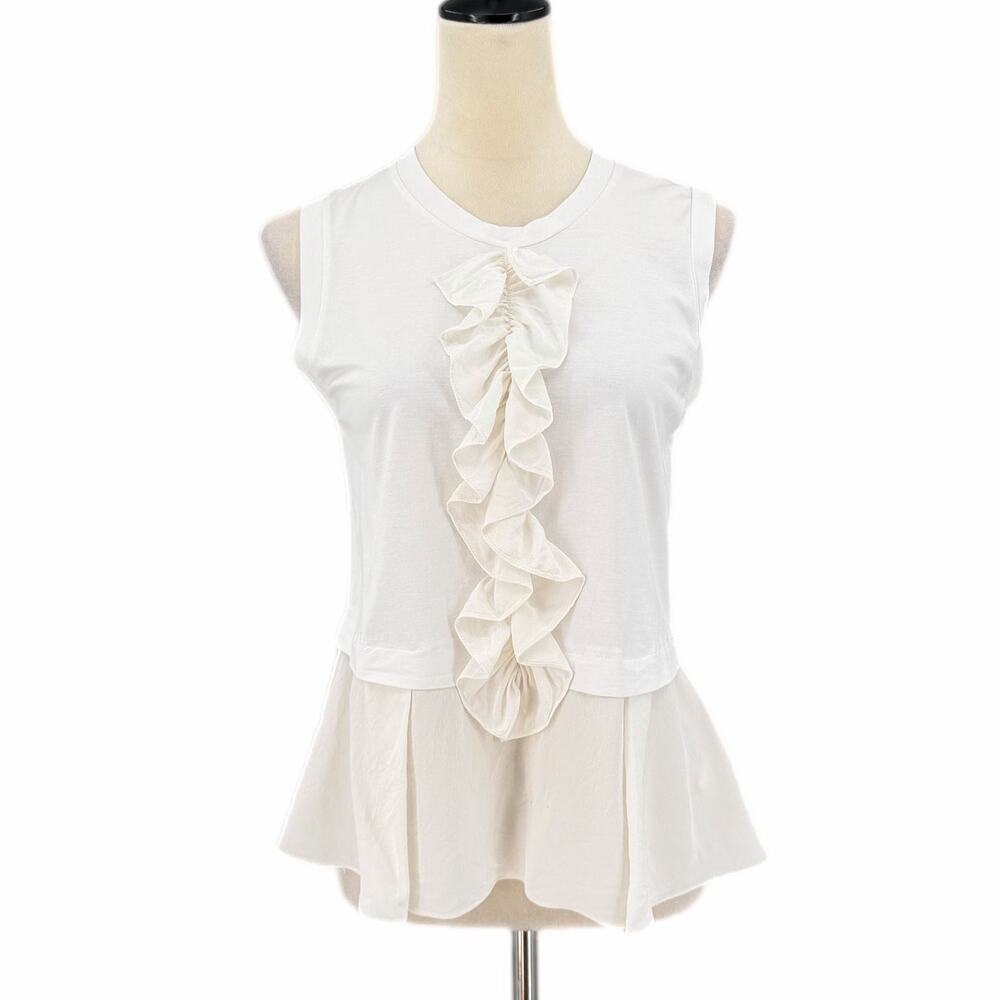 Rebecca Taylor White Ruffle Cotton Silk Feminine Soft Girl Twofer Tank Blouse